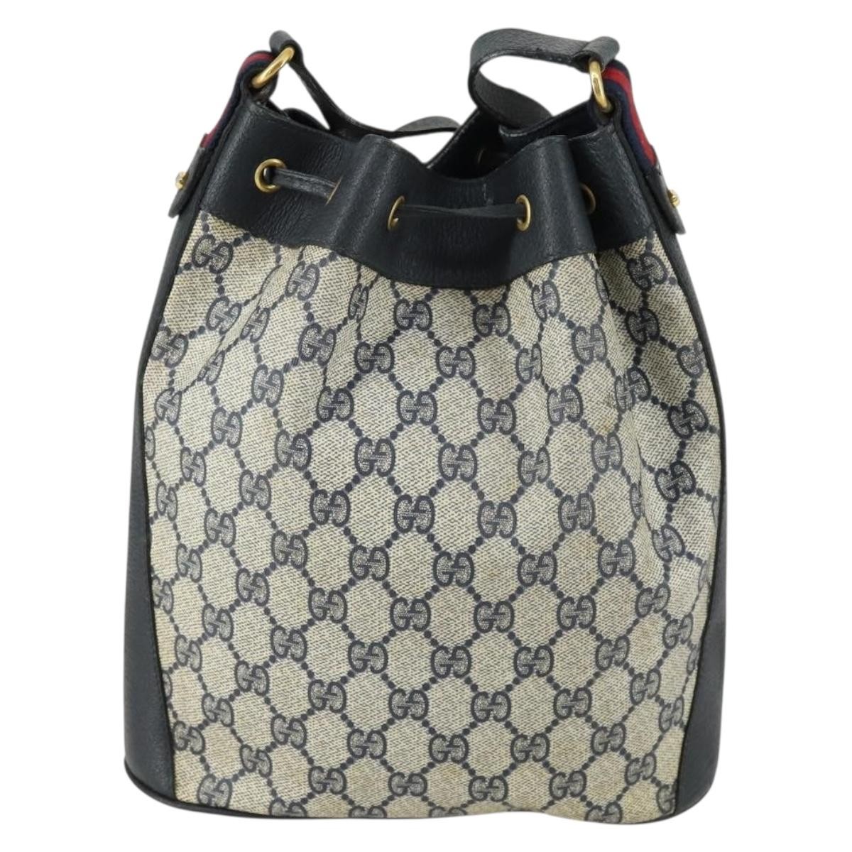 Gucci Gucci Drawstring Bucket Bag GG Canvas Small Navy