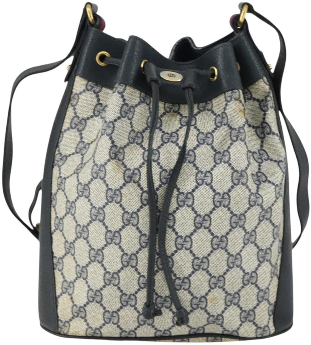 Gucci Gucci Drawstring Bucket Bag GG Canvas Small Navy