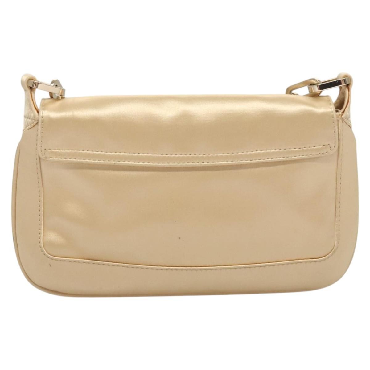 Gucci Gucci Chain Flap Shoulder Bag Satin Beige