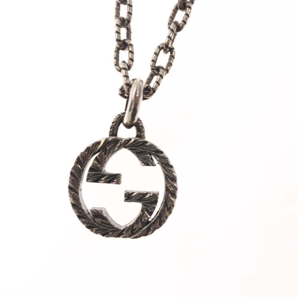 Gucci Gucci Engraved Interlocking G Chain Link Pendant Necklace Sterling Silver Large Zilver
