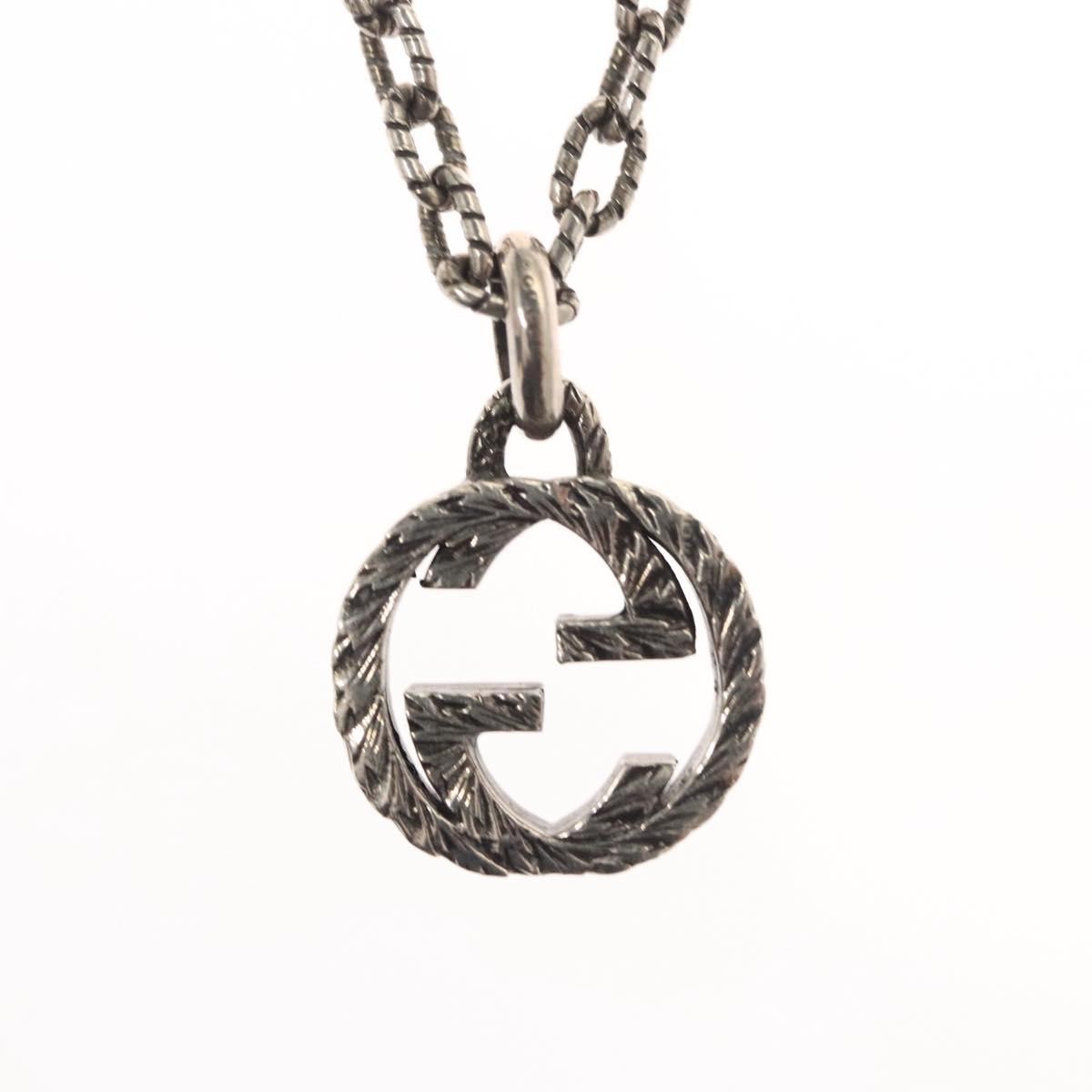 Gucci Gucci Engraved Interlocking G Chain Link Pendant Necklace Sterling Silver Large Zilver