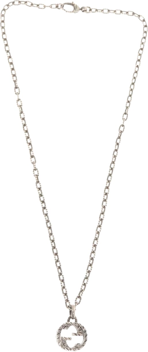 Gucci Gucci Engraved Interlocking G Chain Link Pendant Necklace Sterling Silver Large Zilver