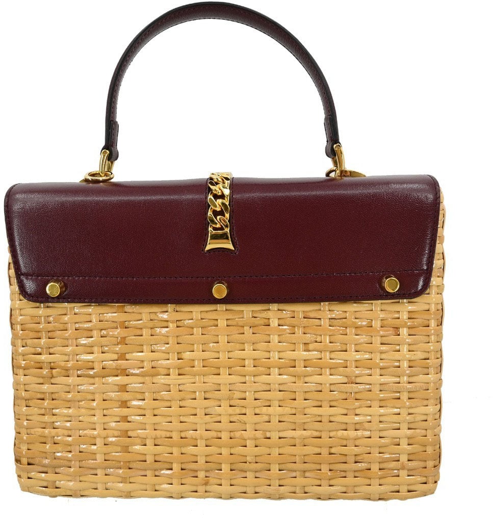 Gucci Gucci Sylvie 1969 Top Handle Bag Leather and Wicker Small Rood