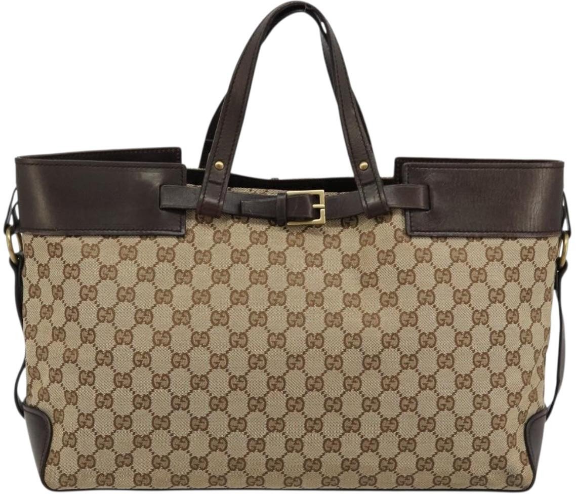 Gucci Belted Bucket Tote GG Canvas with Leather East West Beige
