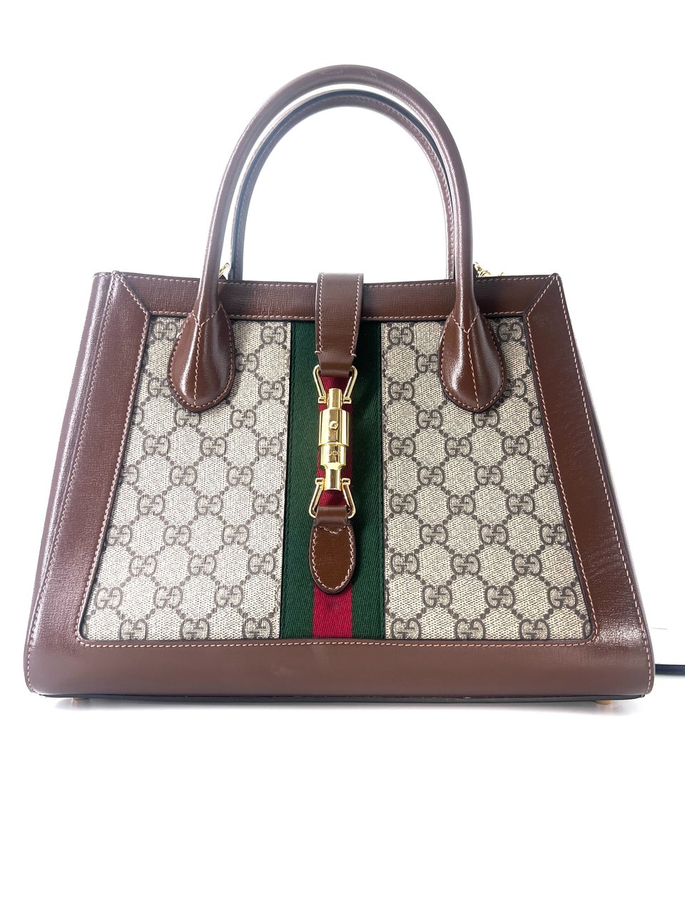 Gucci Gucci Ophidia Top Handle Tote GG Coated Canvas with Leather Small Bruin