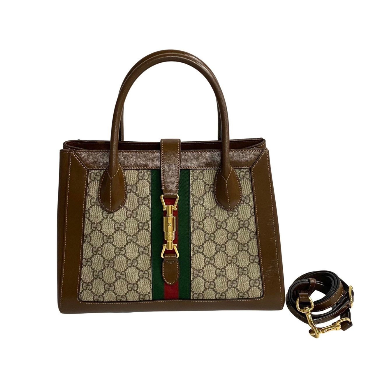 Gucci Gucci Ophidia Top Handle Tote GG Coated Canvas with Leather Small Bruin