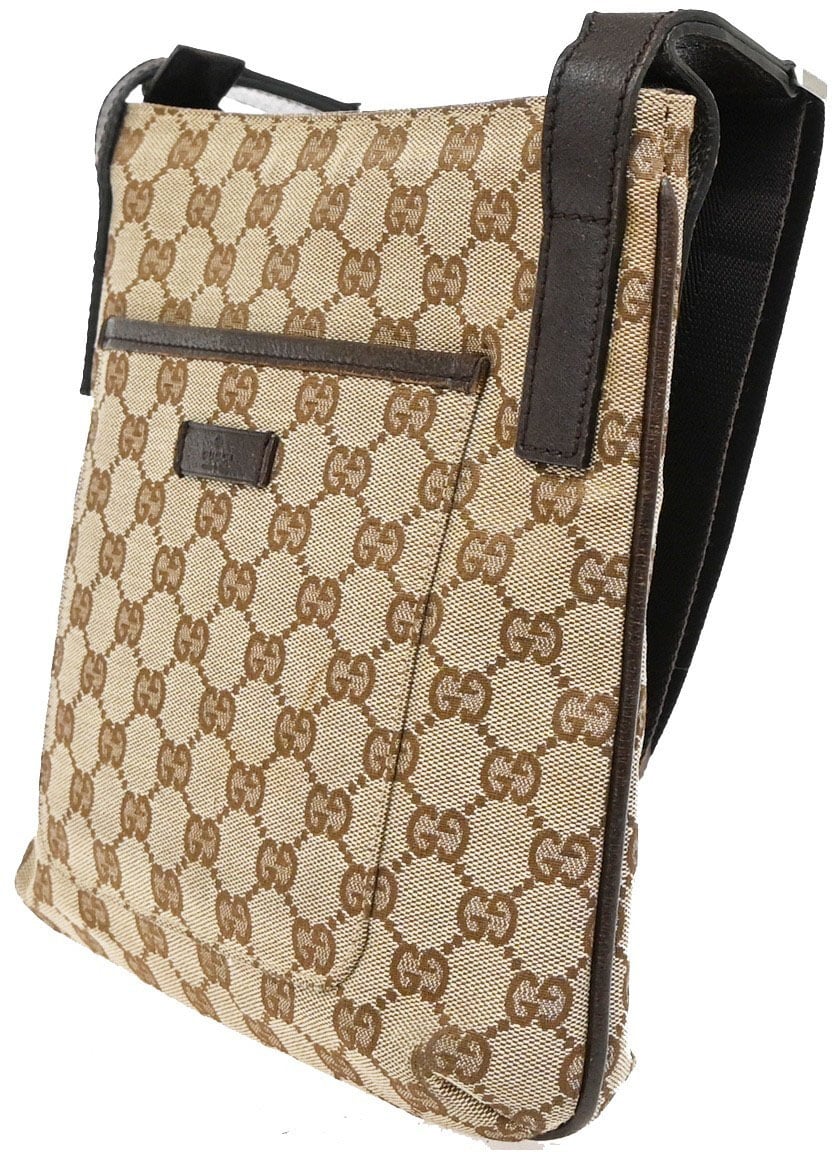 Gucci Gucci Zip Top Messenger GG Canvas with Leather Medium Bruin