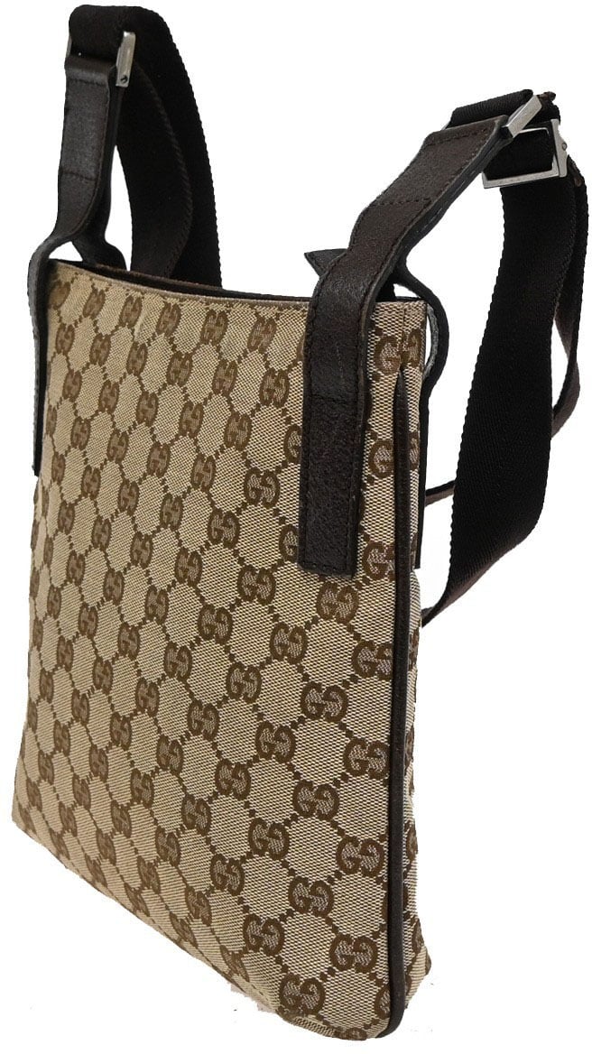 Gucci Gucci Zip Top Messenger GG Canvas with Leather Medium Bruin