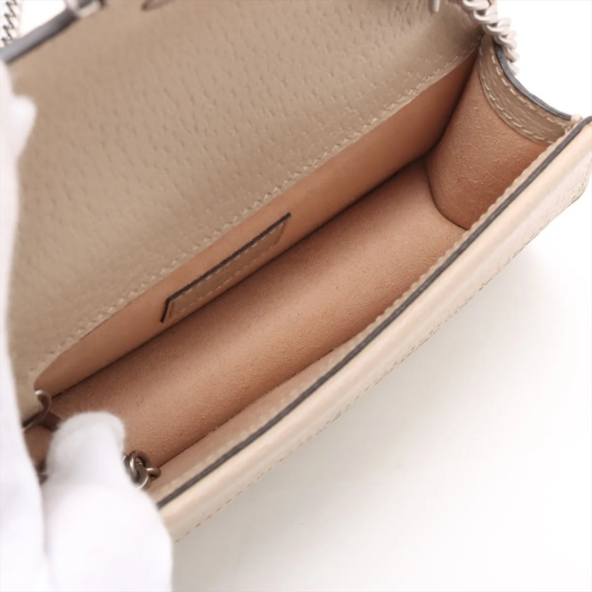 Gucci Pearly GG Marmont Matelasse Denim Mini Beige