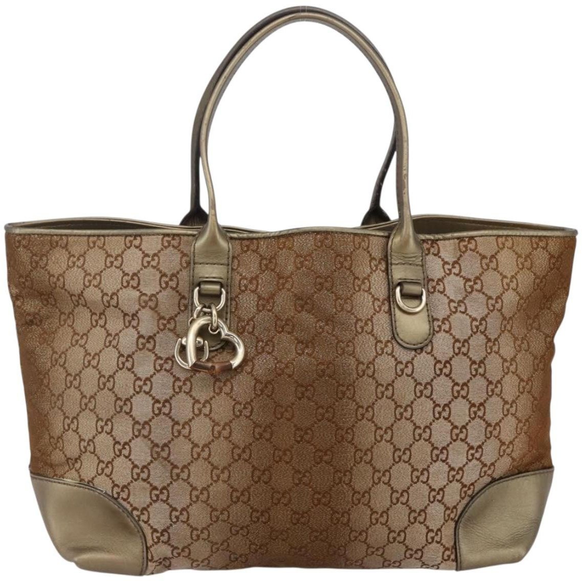 Gucci Gucci Heart Bit Open Tote GG Canvas with Leather Large Beige