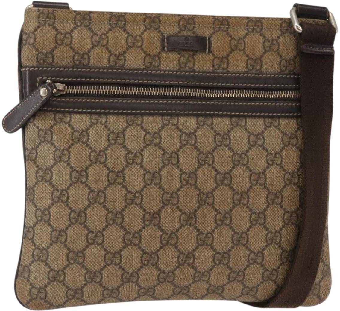 Gucci Gucci Flat Messenger Bag GG Coated Canvas Medium Beige