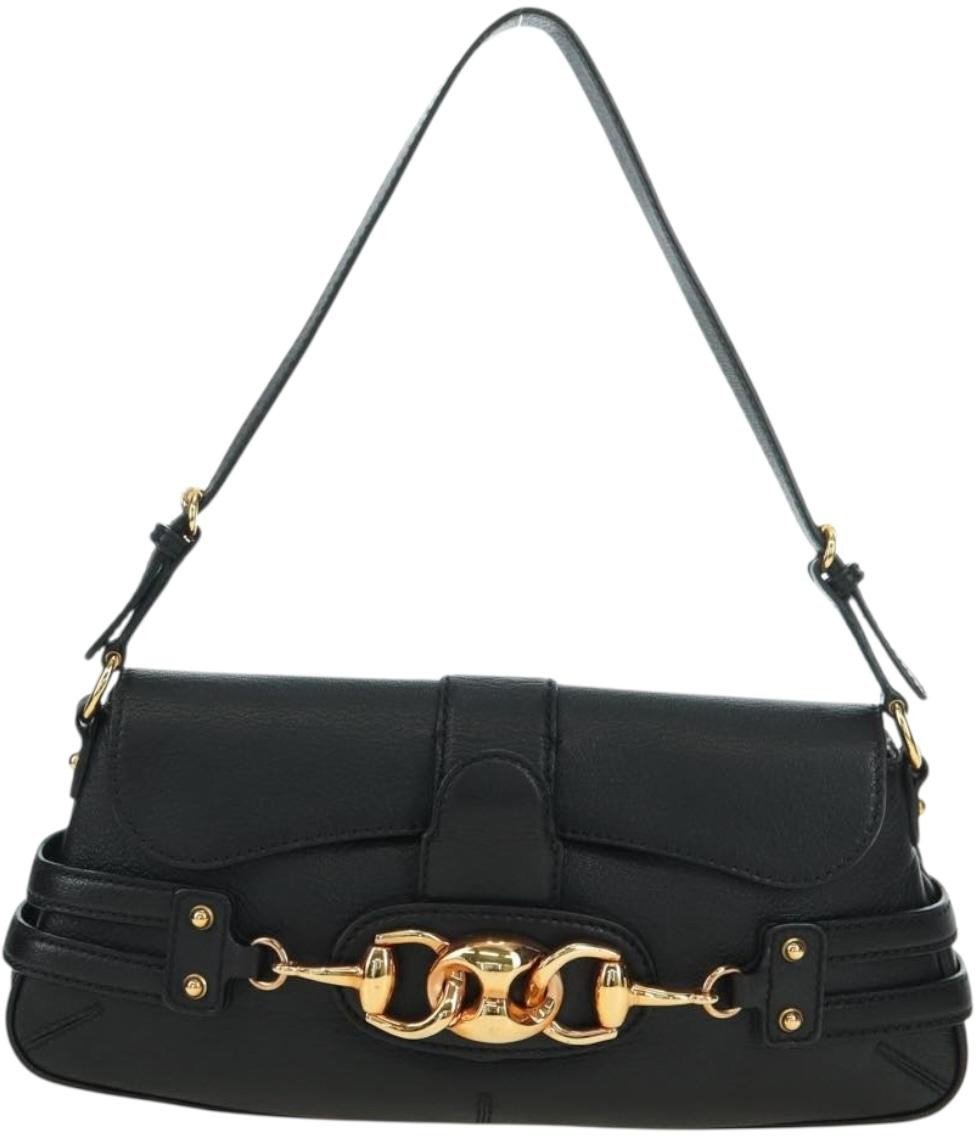 Gucci Horsebit Shoulder Bag GG Canvas and Leather Large Zwart