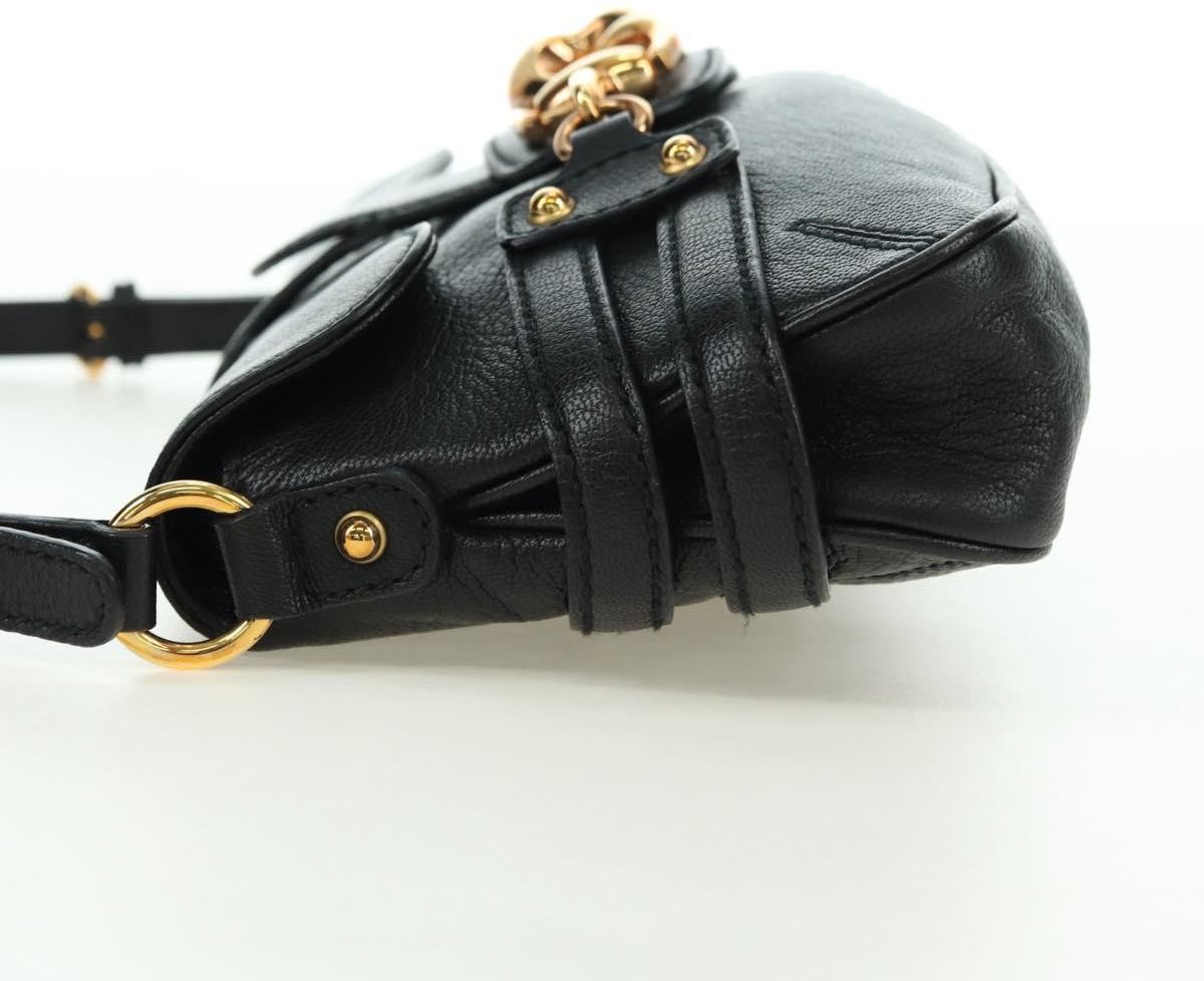 Gucci Horsebit Shoulder Bag GG Canvas and Leather Large Zwart