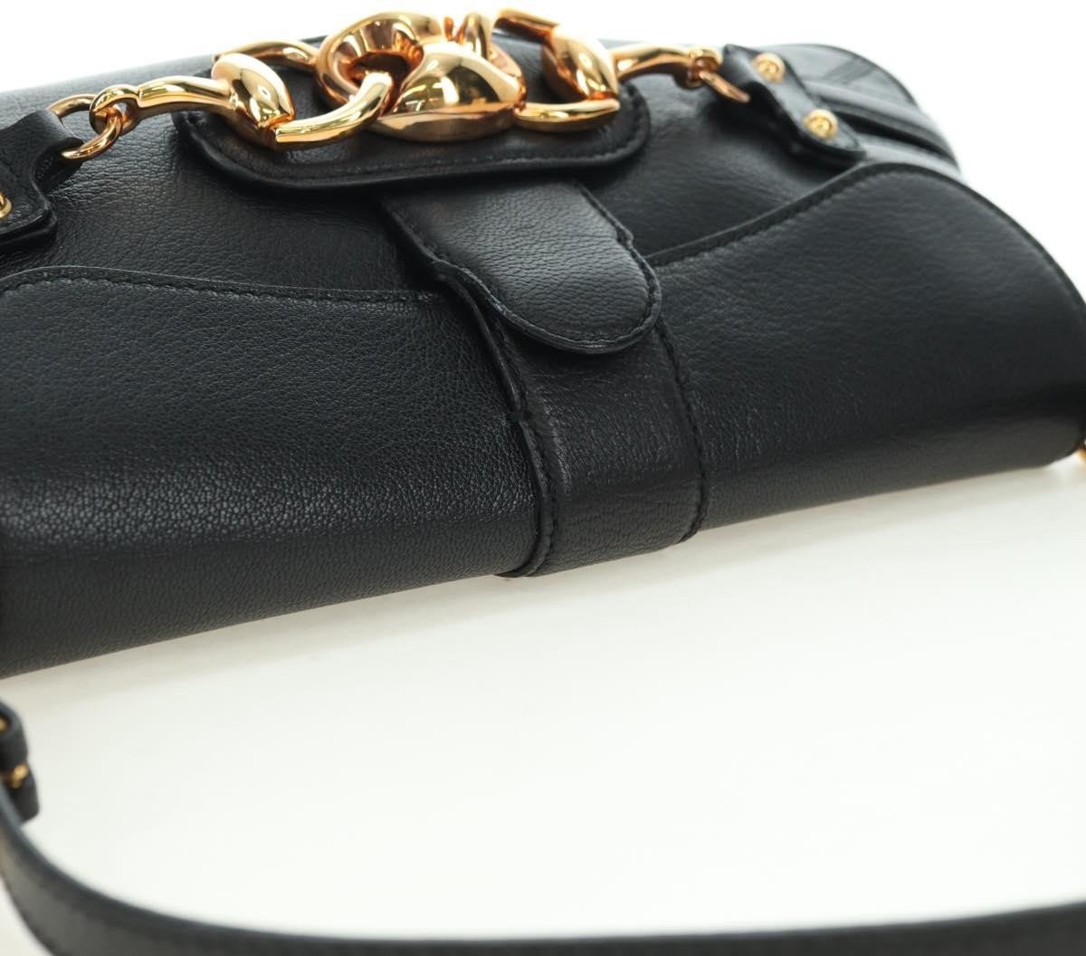 Gucci Horsebit Shoulder Bag GG Canvas and Leather Large Zwart