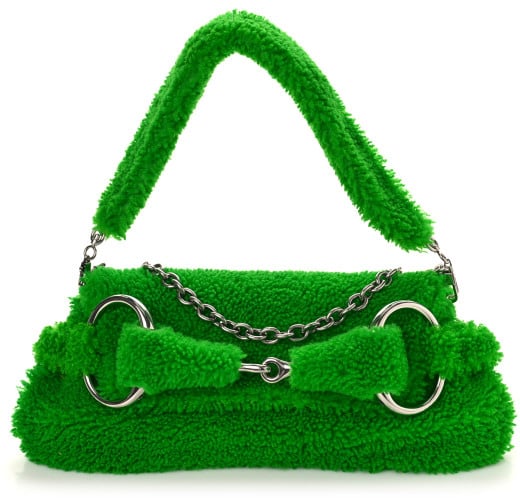 Gucci Gucci Horsebit Chain Clutch Floral Embroidered Canvas Medium Groen