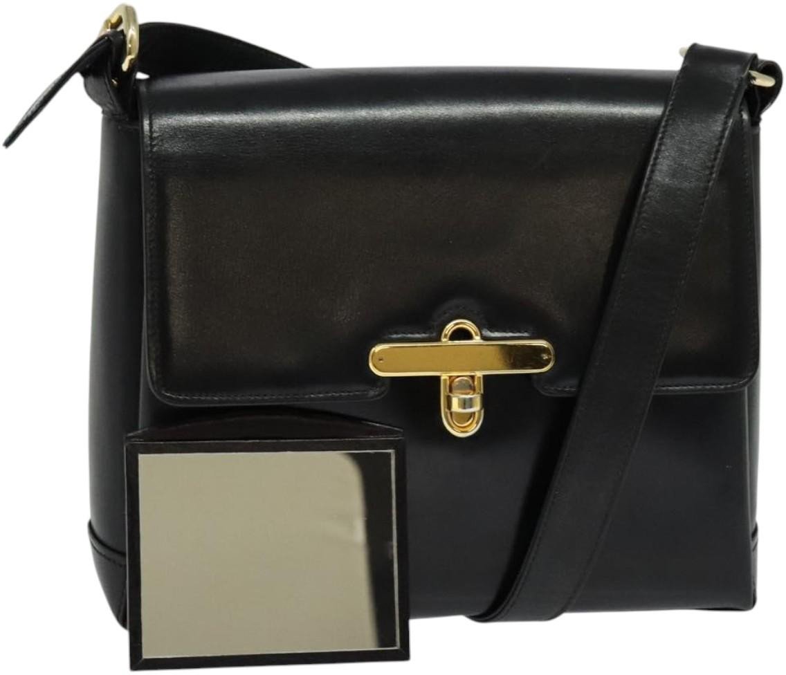 Gucci Gucci Vintage Turnlock Top Handle Bag Leather Medium Zwart