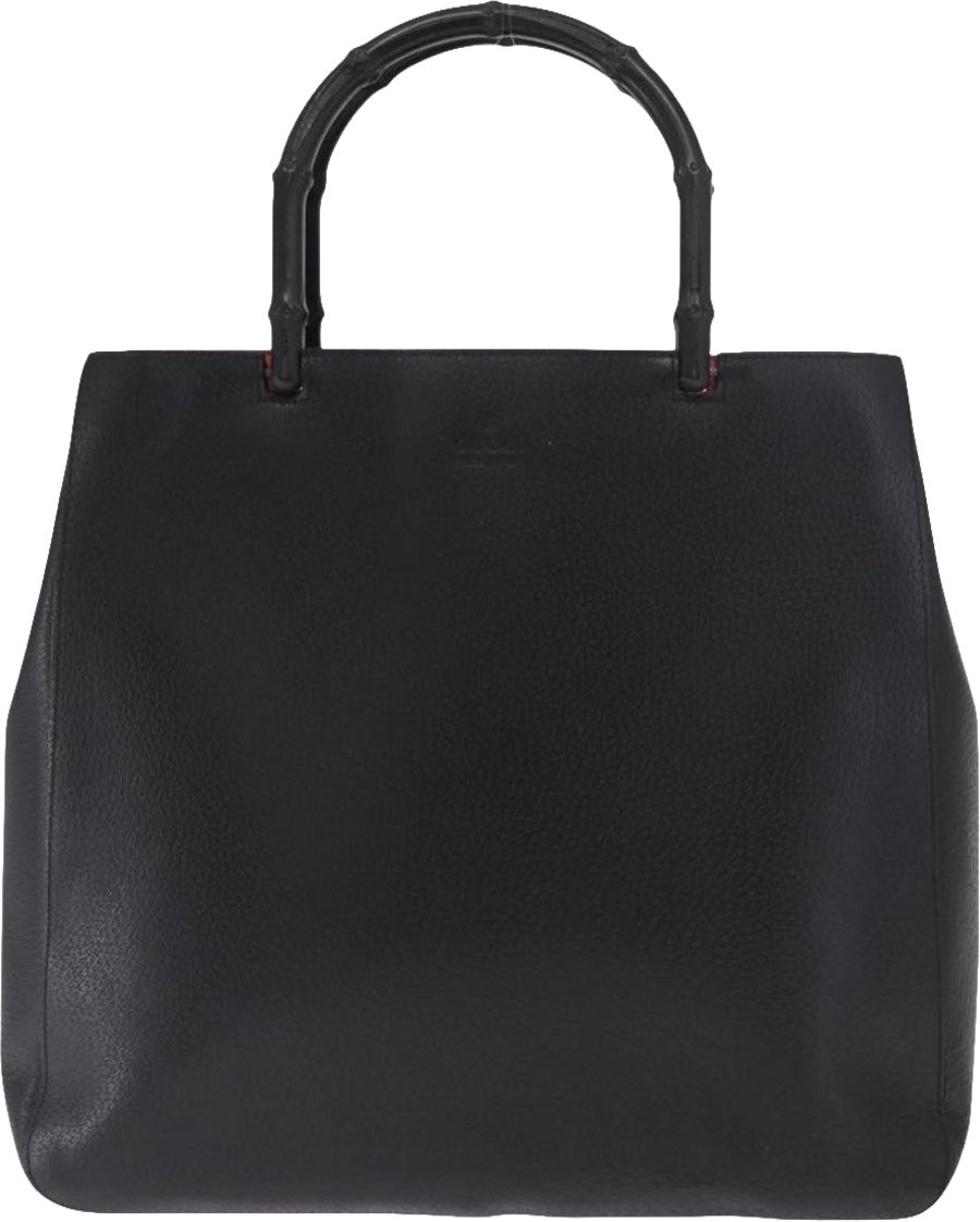 Gucci Vintage Bamboo Handle Tote Leather Zwart