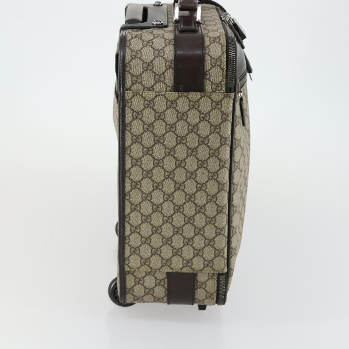 Gucci Gucci Web Trolley Rolling Luggage GG Coated Canvas Small Beige