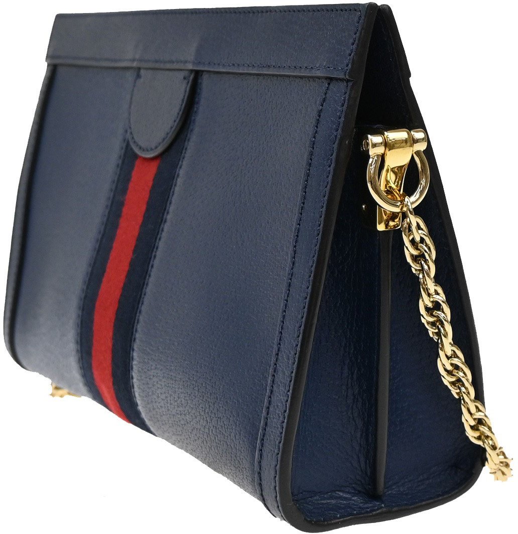 Gucci Gucci Ophidia Chain Shoulder Bag Leather Small Navy