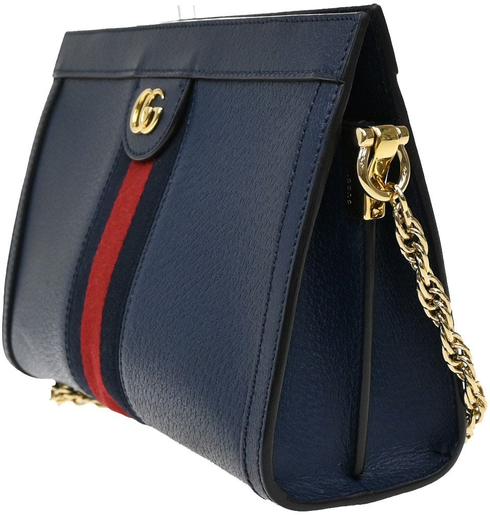 Gucci Gucci Ophidia Chain Shoulder Bag Leather Small Navy