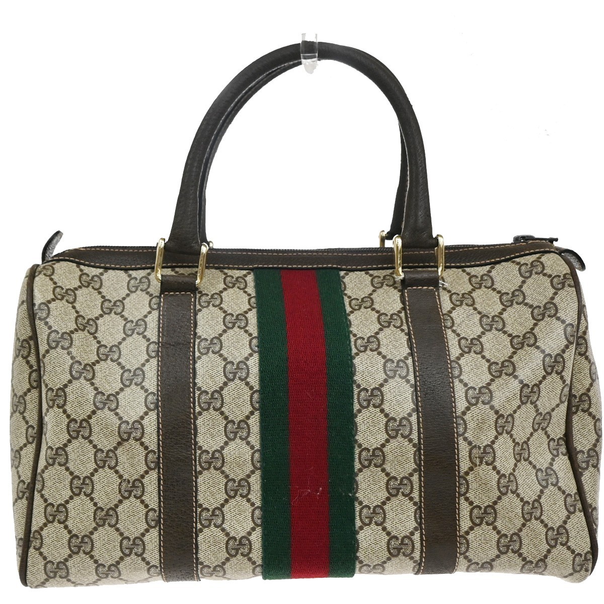 Gucci Gucci Vintage Web Boston Bag GG Coated Canvas Medium Bruin