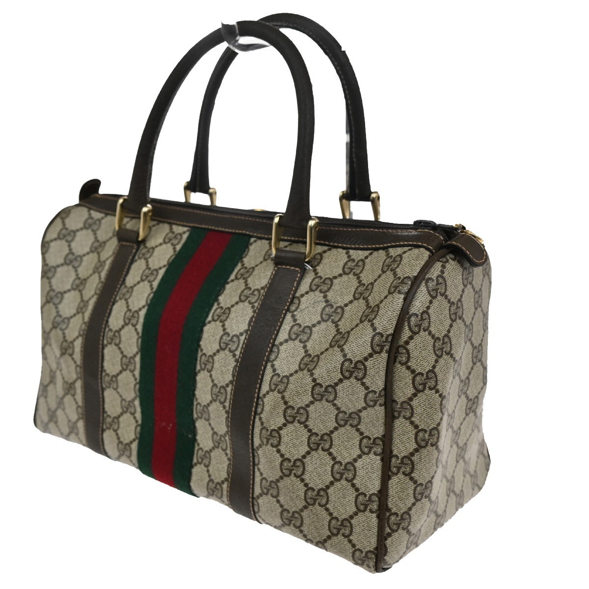 Gucci Gucci Vintage Web Boston Bag GG Coated Canvas Medium Bruin