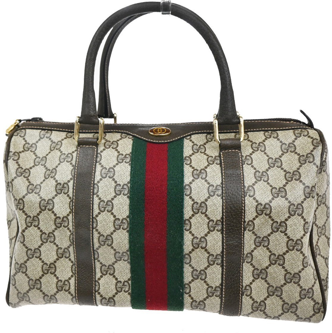 Gucci Gucci Vintage Web Boston Bag GG Coated Canvas Medium Bruin