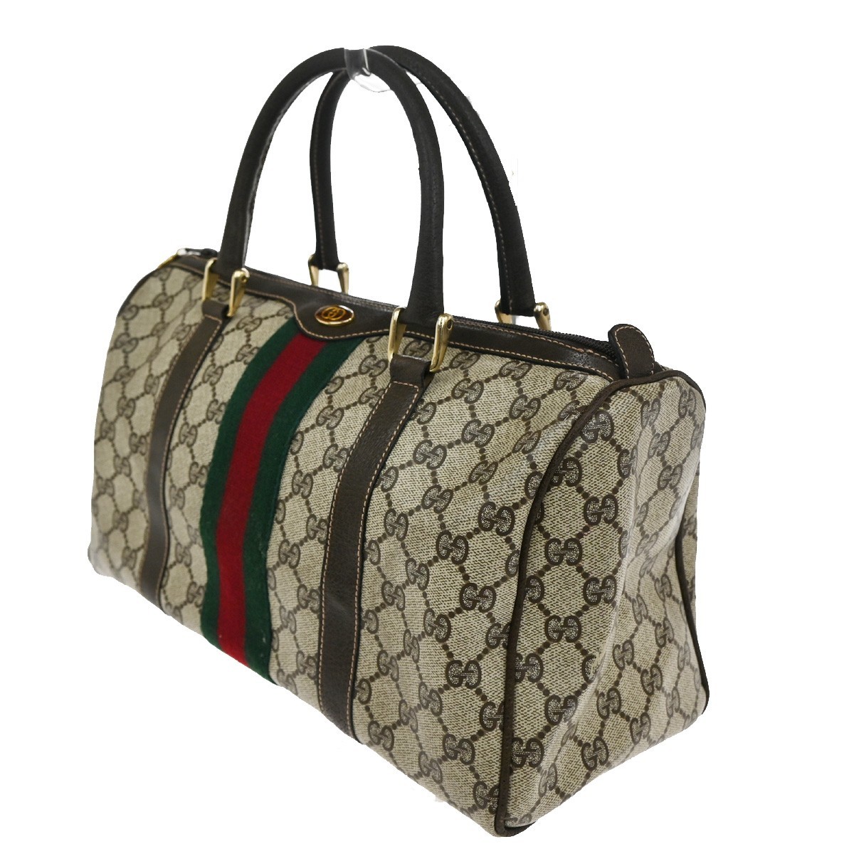 Gucci Gucci Vintage Web Boston Bag GG Coated Canvas Medium Bruin