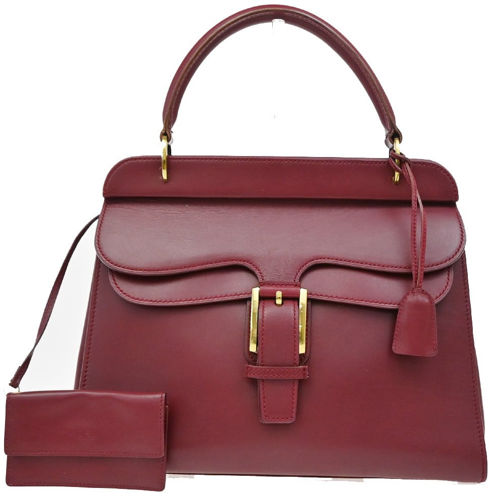 Gucci Gucci Belt Buckle Top Handle Bag Leather Medium Rood