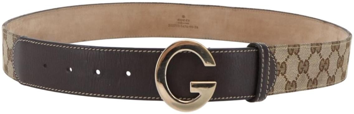 Gucci Gucci G Buckle Belt Leather Thin Beige