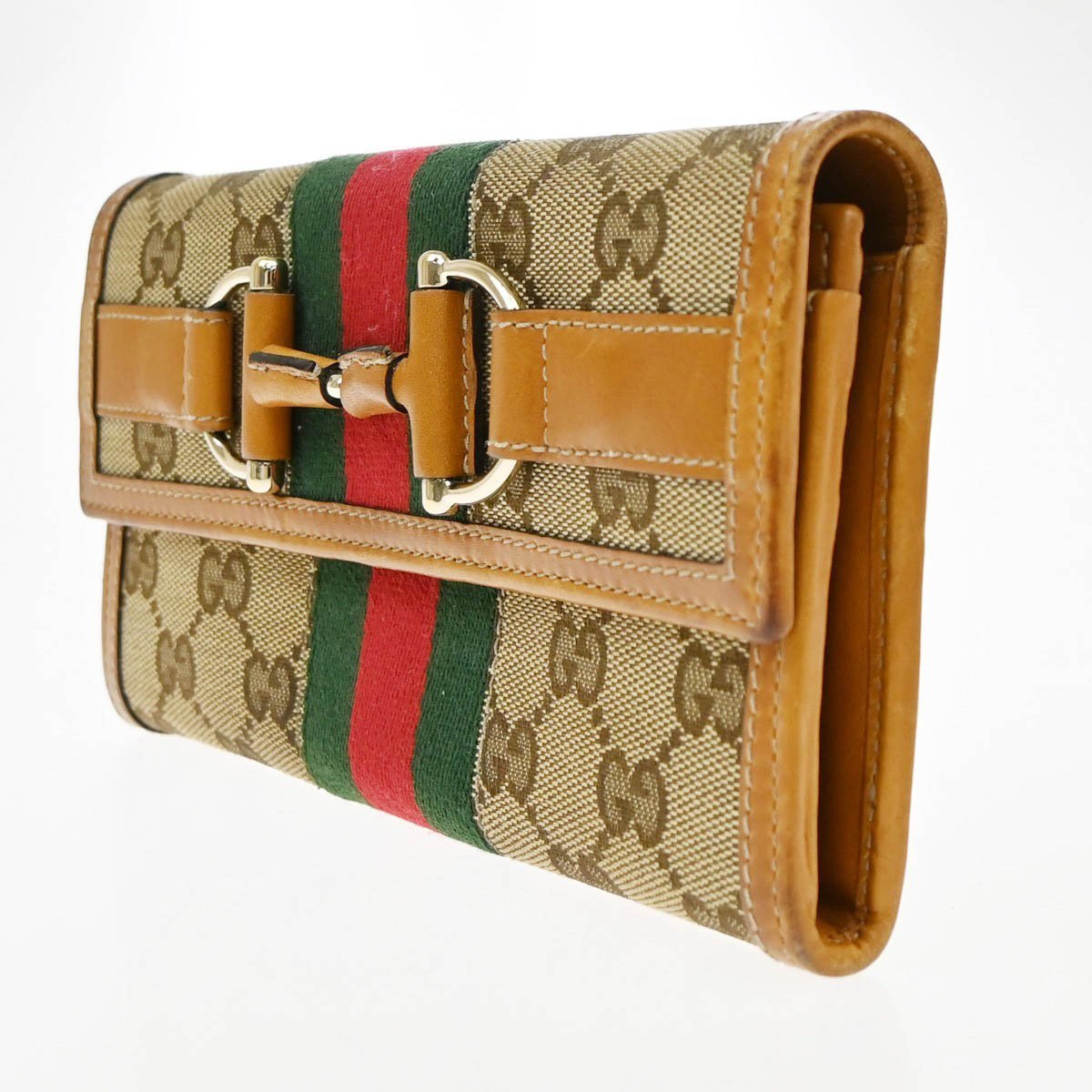 Gucci Vintage Horsebit Continental GG Canvas Long Bruin
