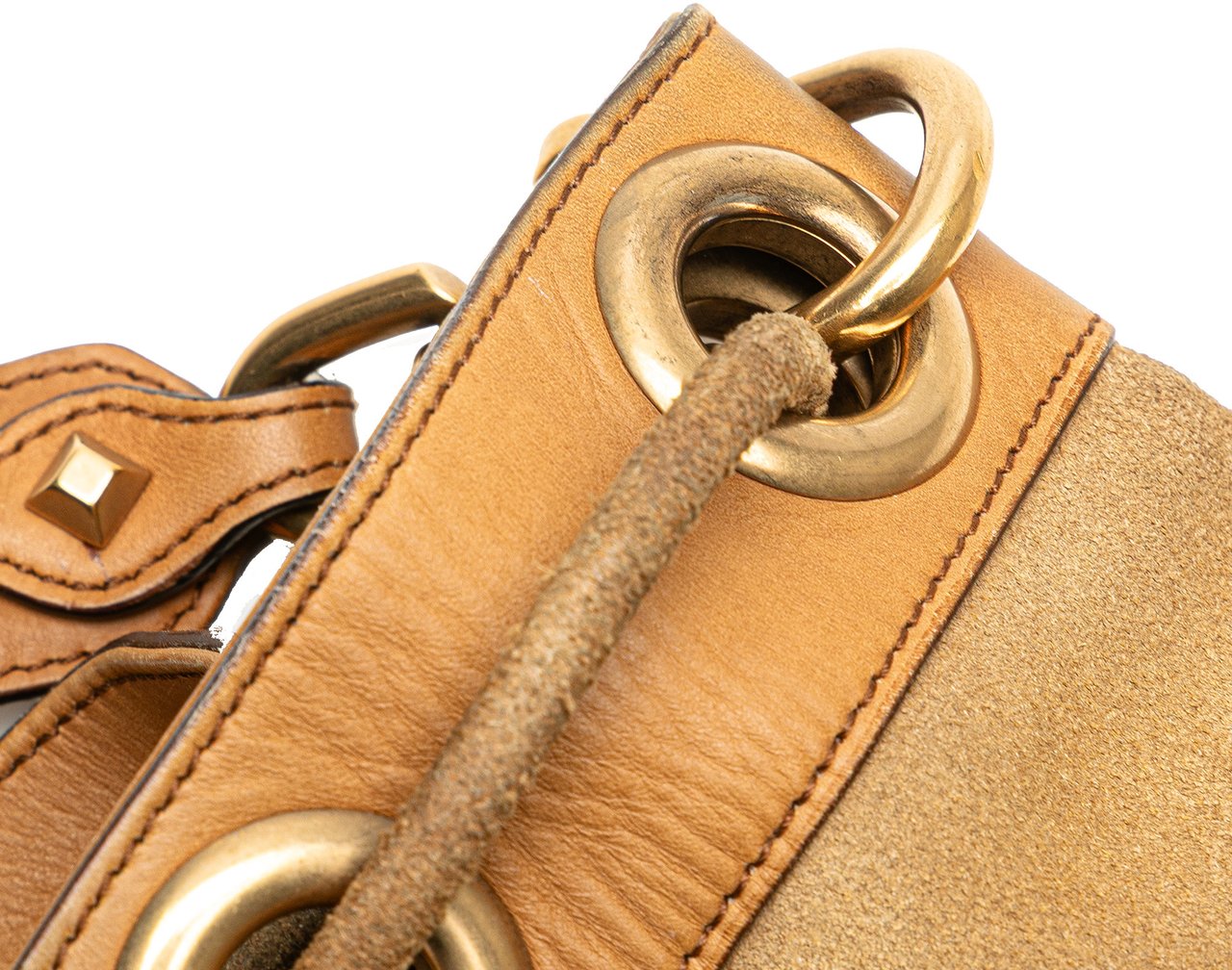 Gucci Suede and GG Canvas Nailhead Drawstring Hobo Bruin