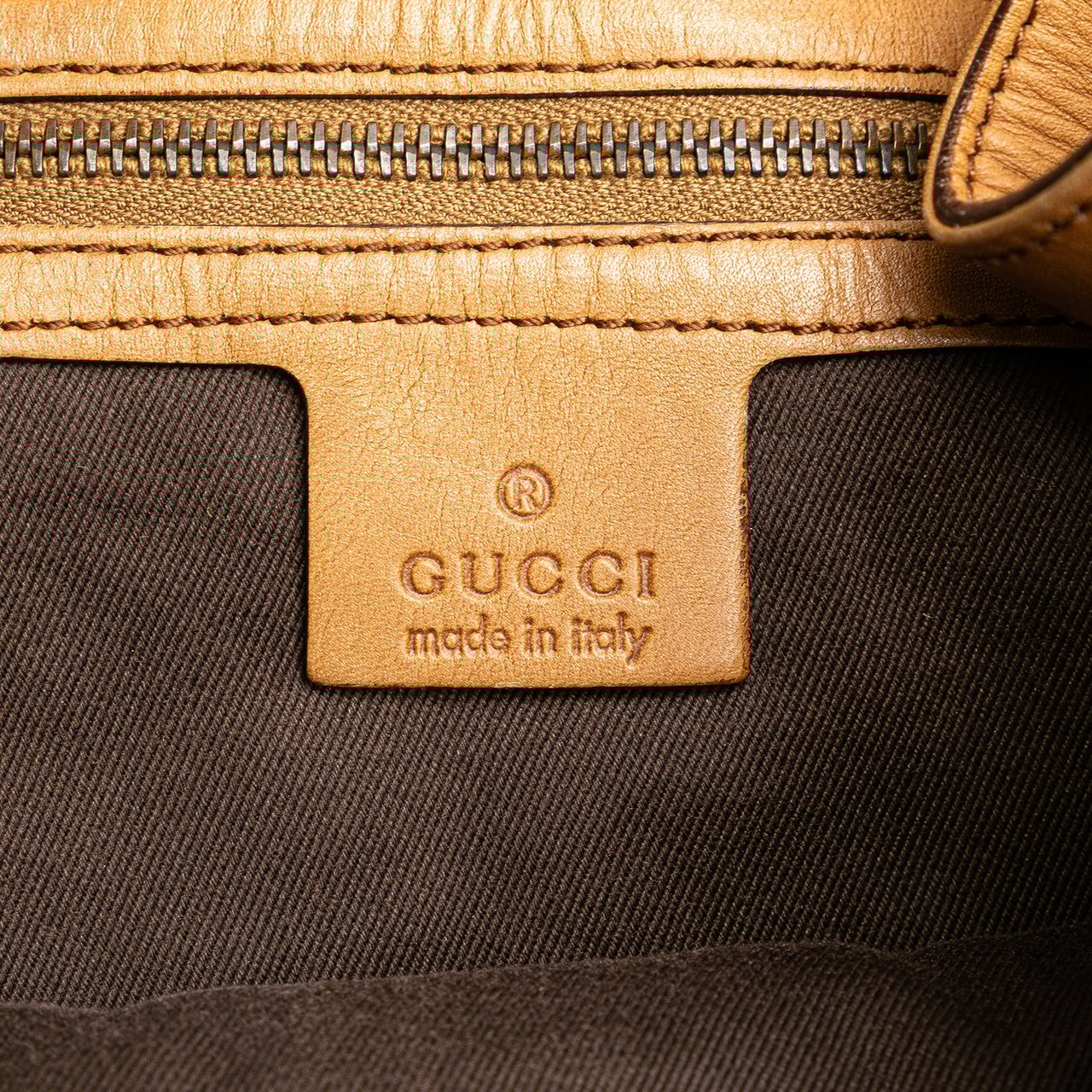 Gucci Suede and GG Canvas Nailhead Drawstring Hobo Bruin