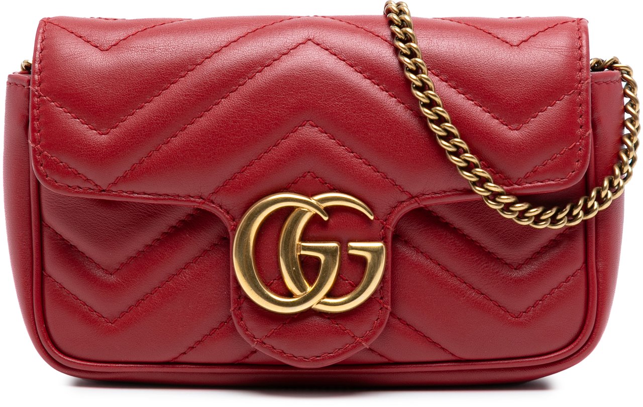 Gucci Mini GG Marmont Matelasse Leather Flap Crossbody Rood
