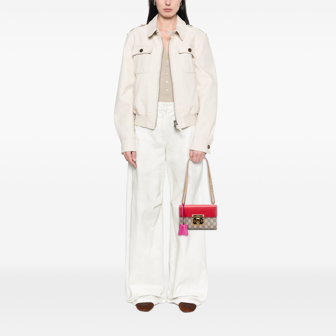 Gucci Small GG Supreme Padlock Crossbody Bruin