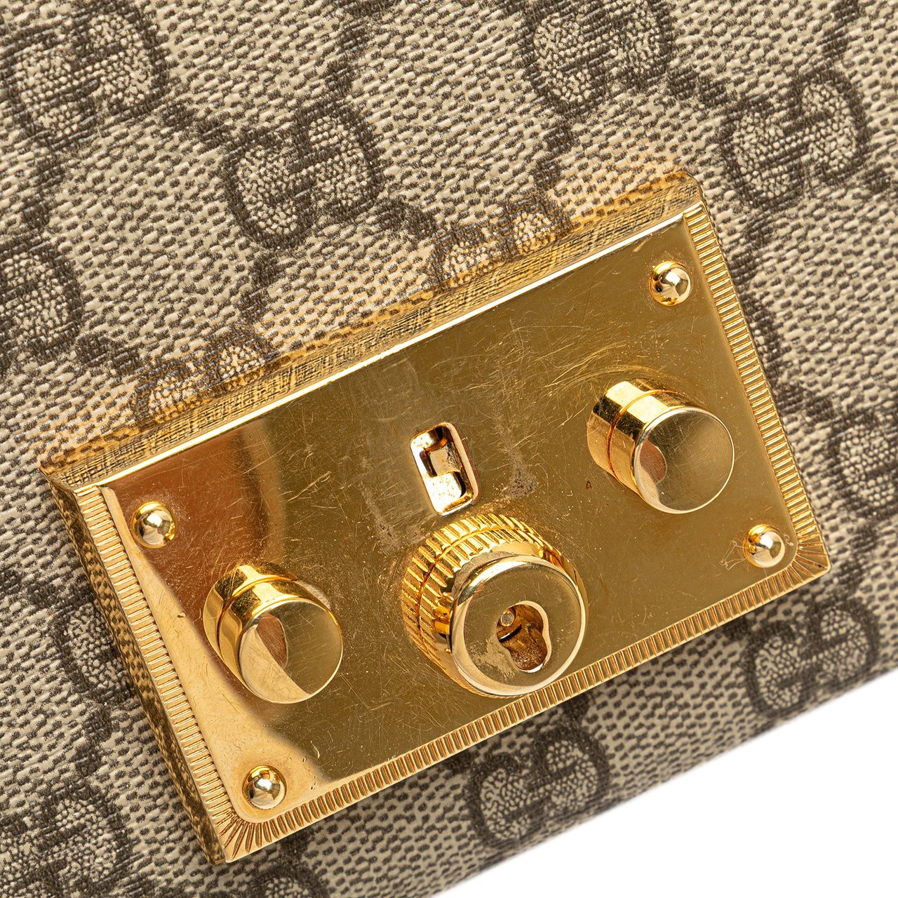 Gucci Small GG Supreme Padlock Crossbody Bruin