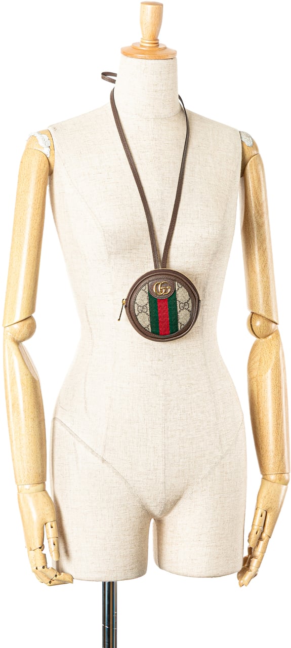 Gucci Mini GG Supreme Ophidia Round Neck Pouch Bruin