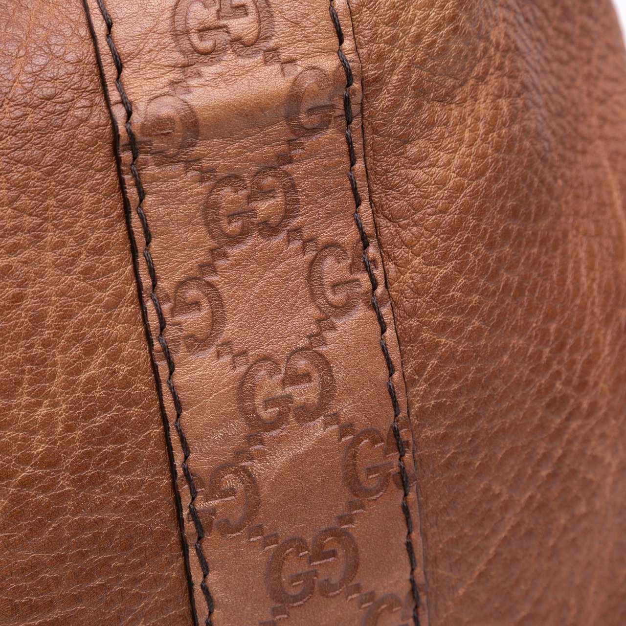 Gucci Guccissima Trimmed Leather Bamboo Libeccio Tote Bruin