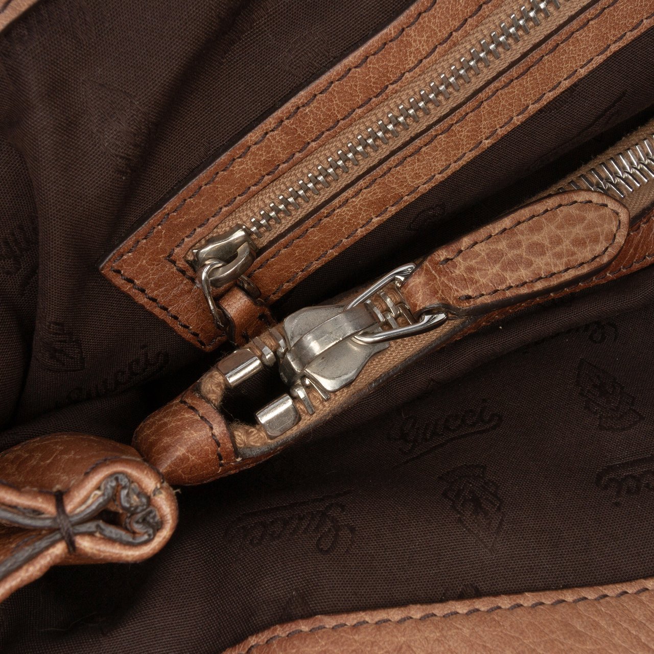 Gucci Guccissima Trimmed Leather Bamboo Libeccio Tote Bruin