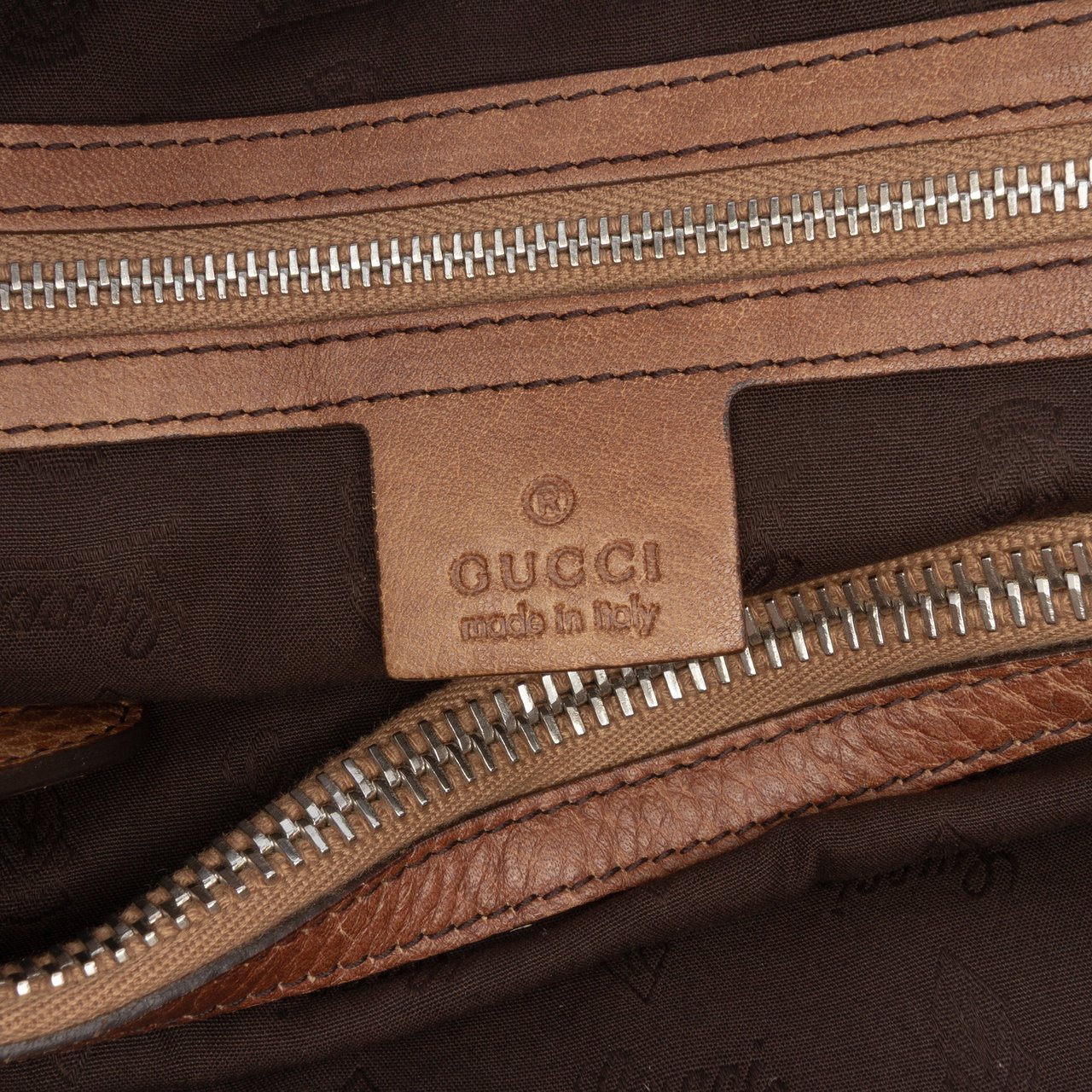 Gucci Guccissima Trimmed Leather Bamboo Libeccio Tote Bruin
