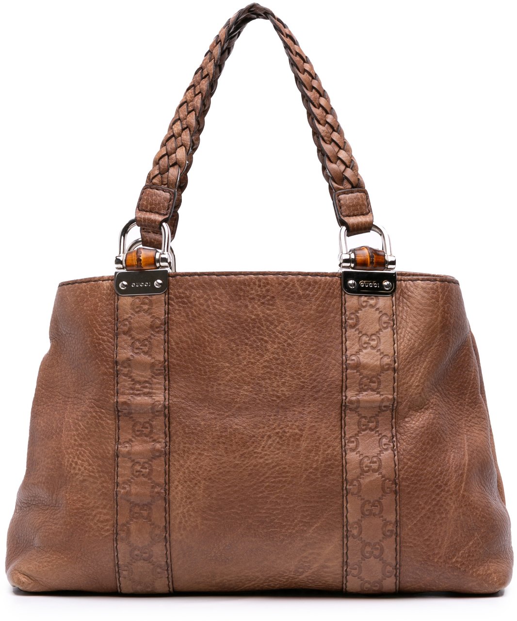 Gucci Guccissima Trimmed Leather Bamboo Libeccio Tote Bruin