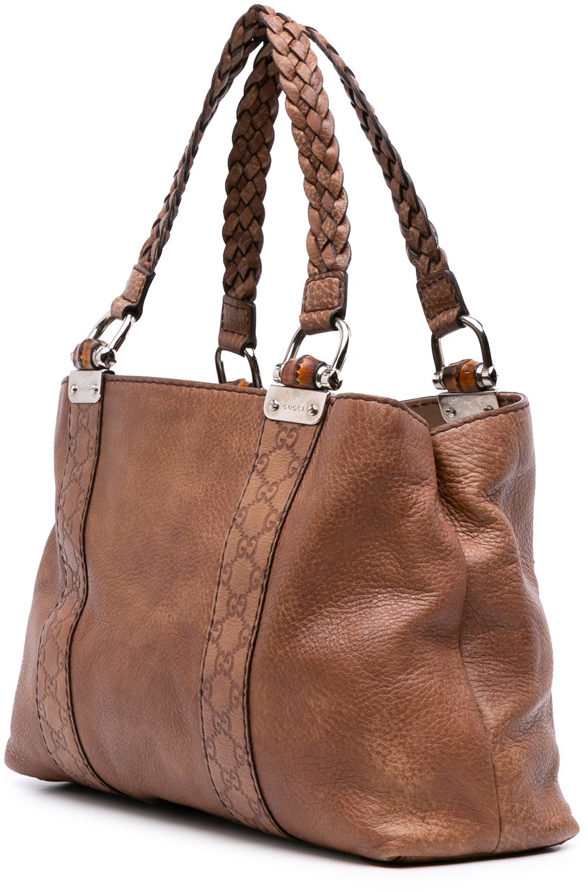 Gucci Guccissima Trimmed Leather Bamboo Libeccio Tote Bruin