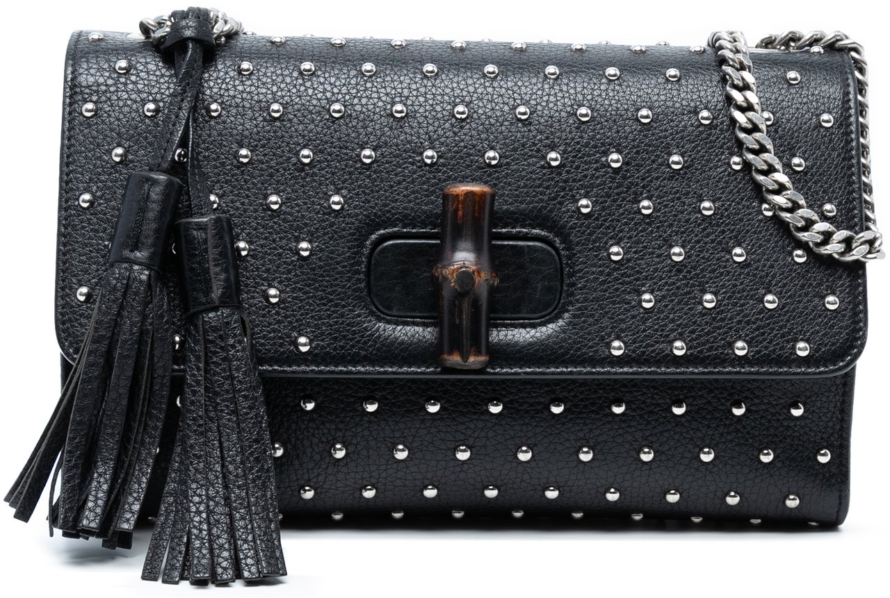 Gucci Medium Studded Leather Miss Bamboo Crossbody Zwart