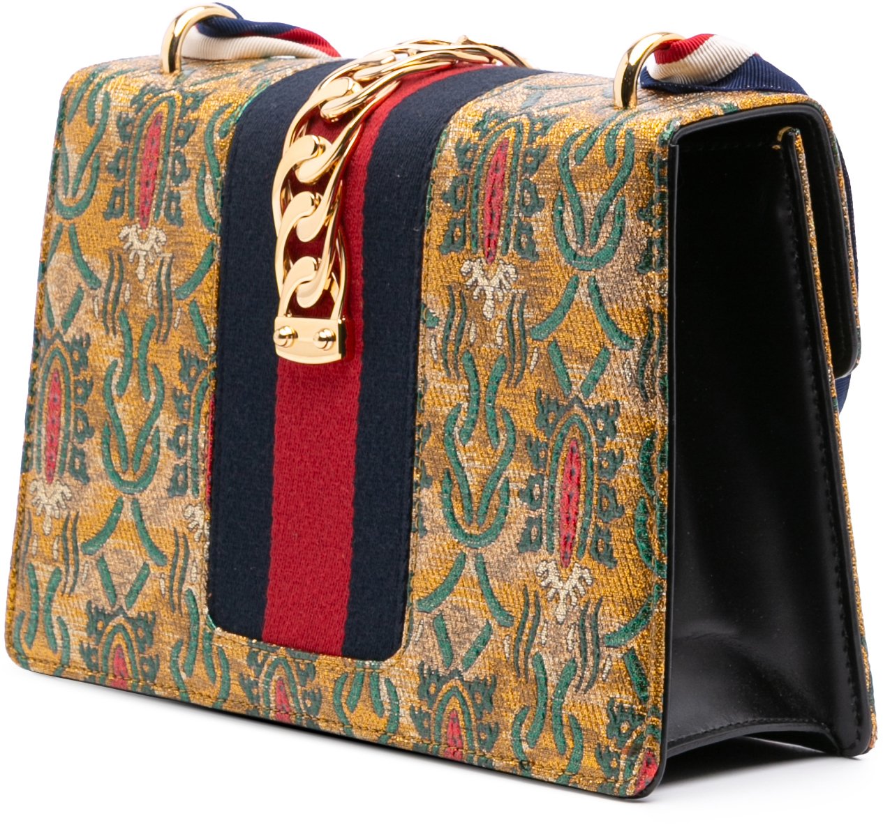 Gucci Small Canvas Brocade Sylvie Satchel Goud