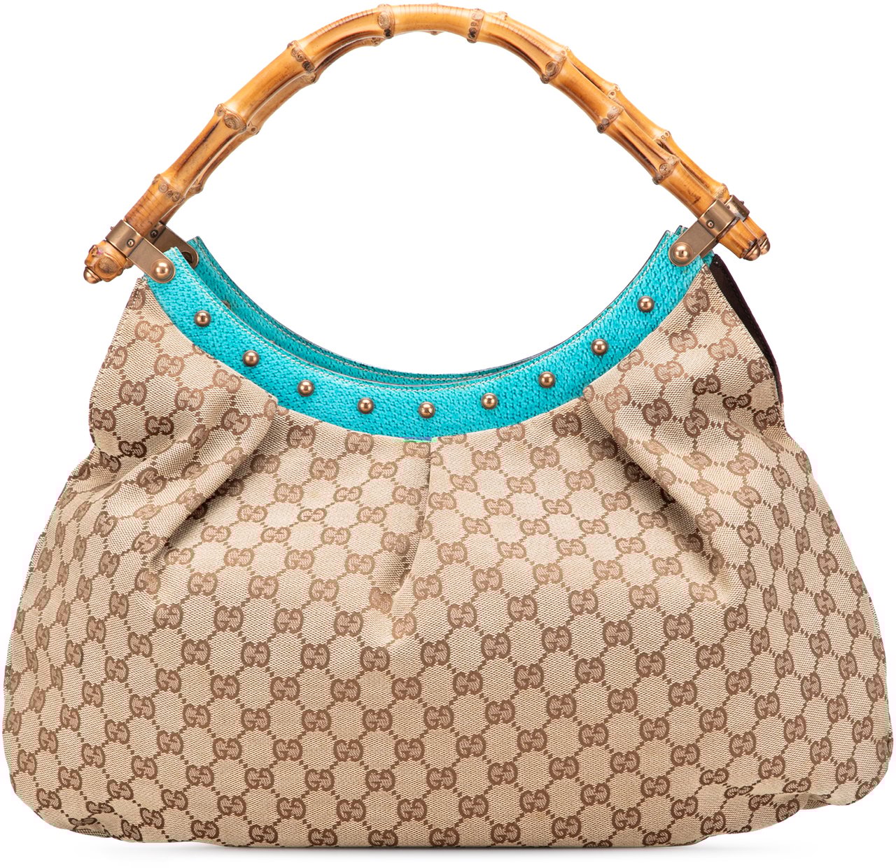 Gucci GG Canvas Bamboo Studded Hobo Bruin