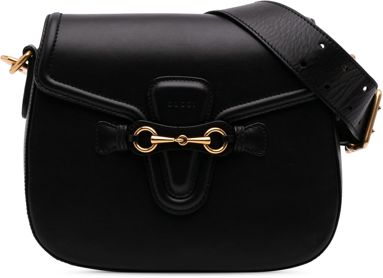 Gucci Medium Leather Lady Web Crossbody Zwart