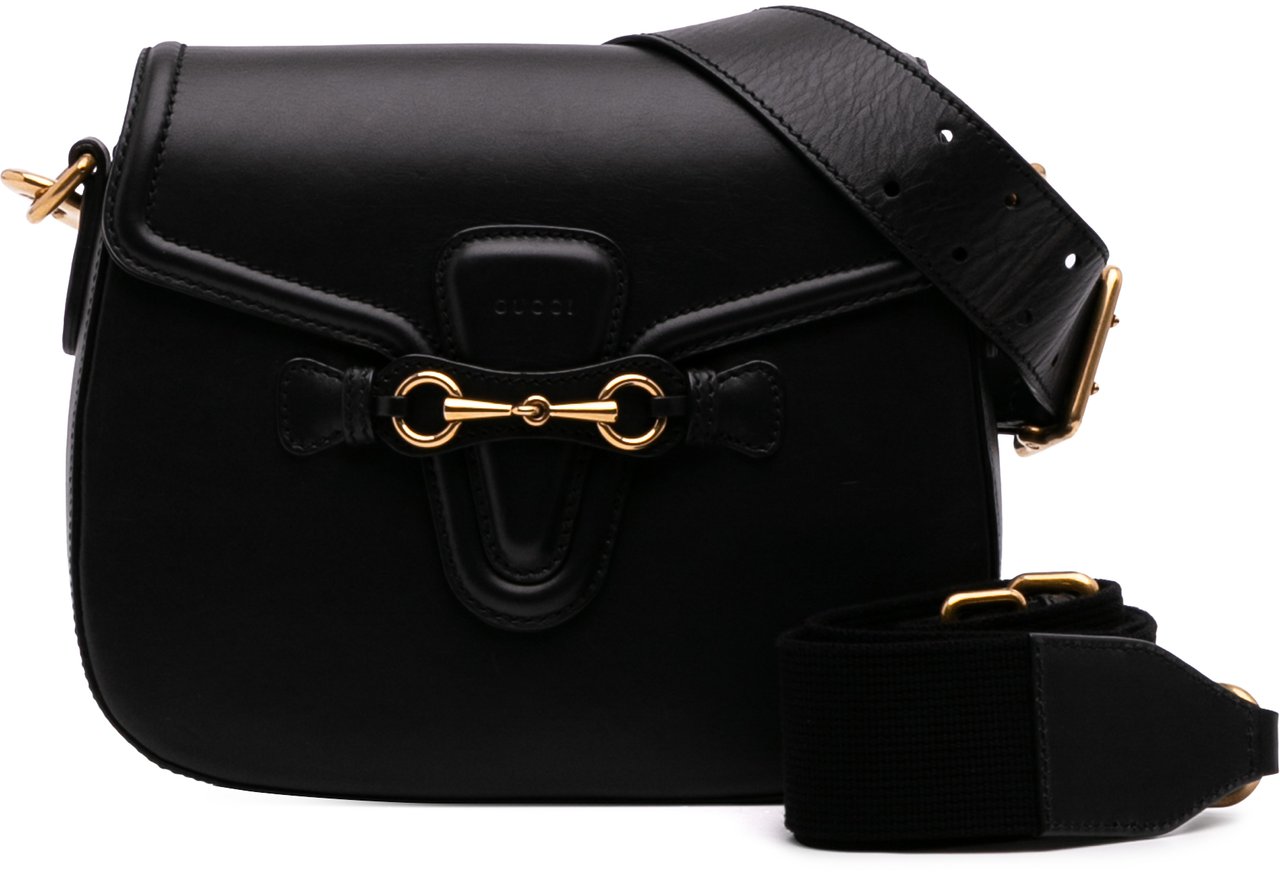 Gucci Medium Leather Lady Web Crossbody Zwart