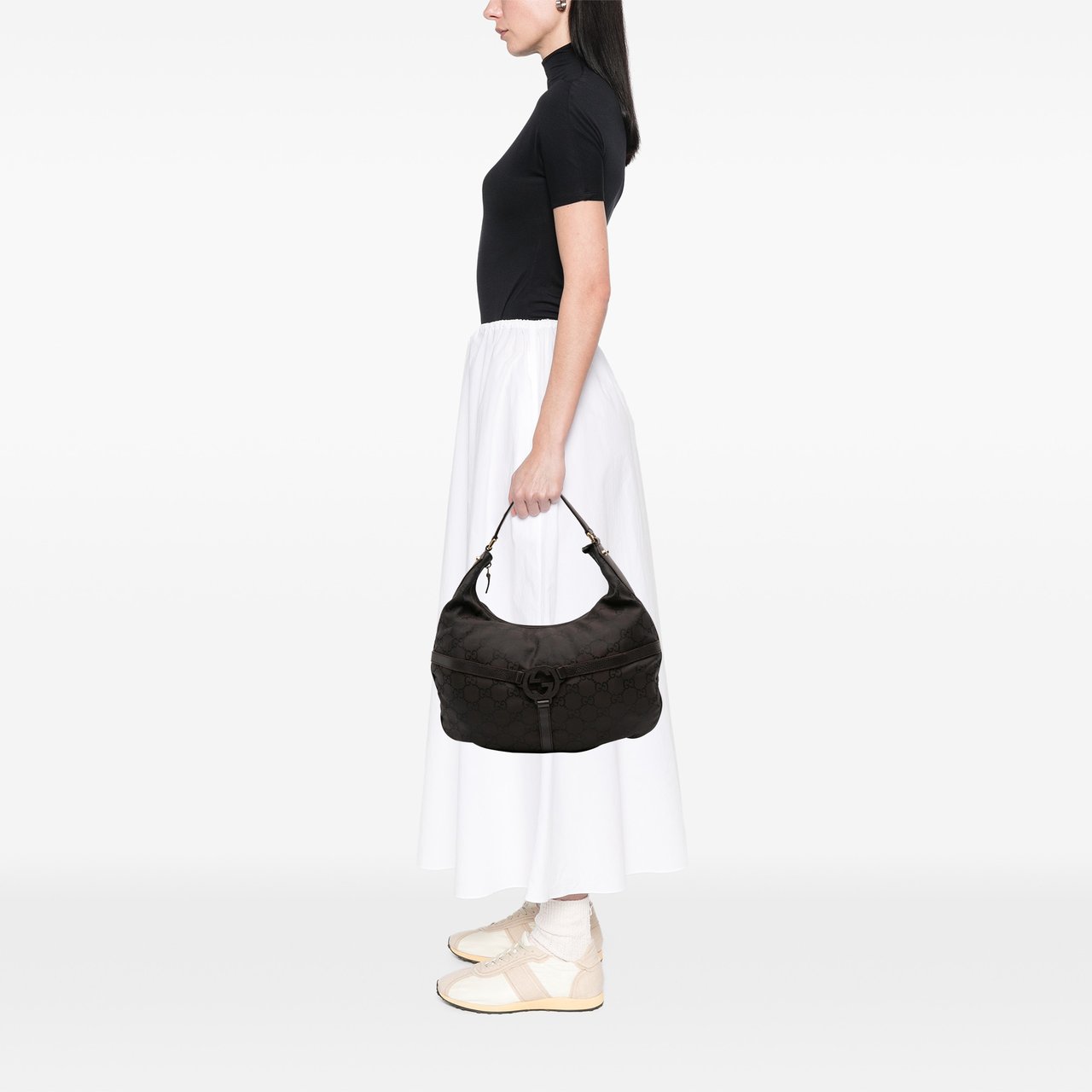 Gucci GG Nylon Reins Hobo Bag Bruin