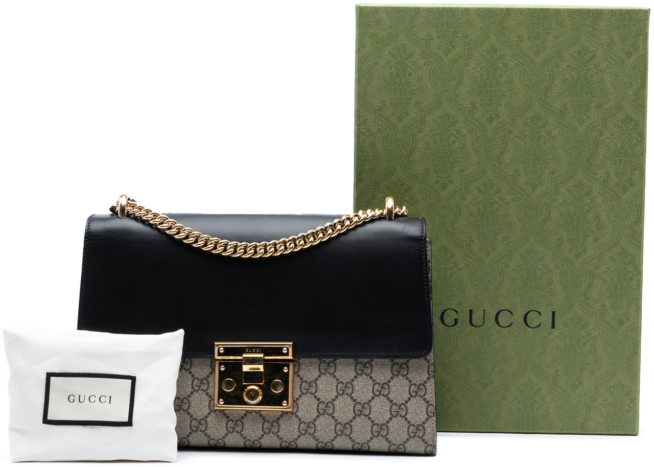 Gucci Medium GG Supreme Padlock Shoulder Bag Bruin