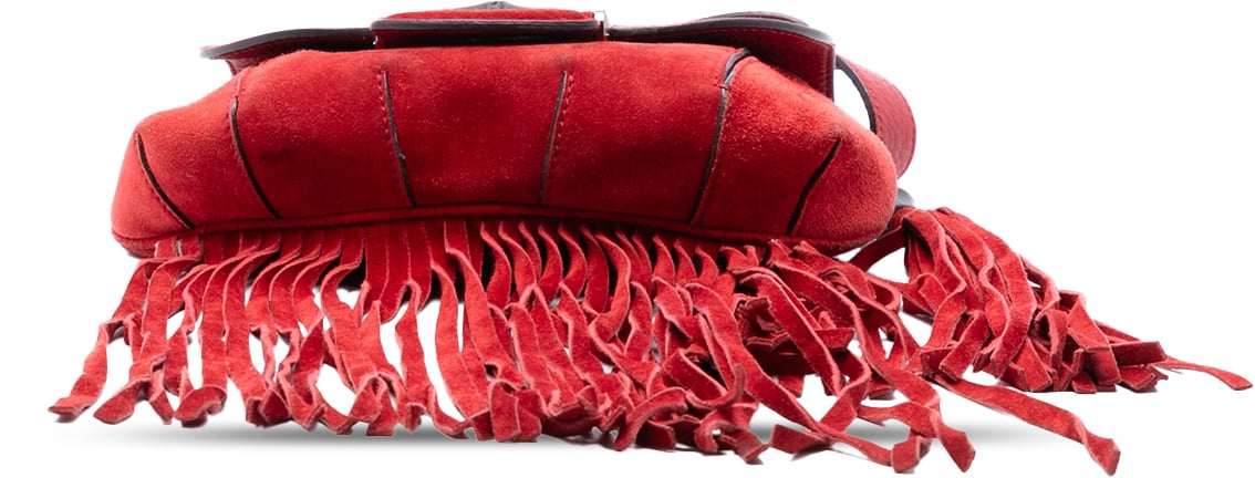 Gucci Small Suede Bamboo Nouveau Fringe Crossbody Rood